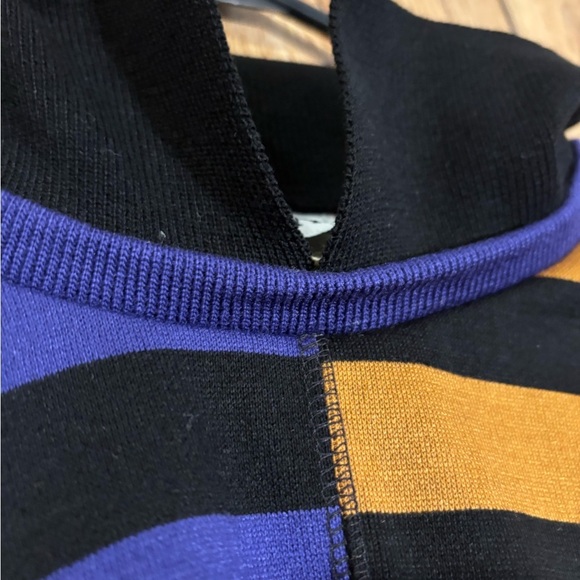 Vintage 90s Colorful Striped Crewneck Sweater with Solid Black Collar - Picture 4 of 8